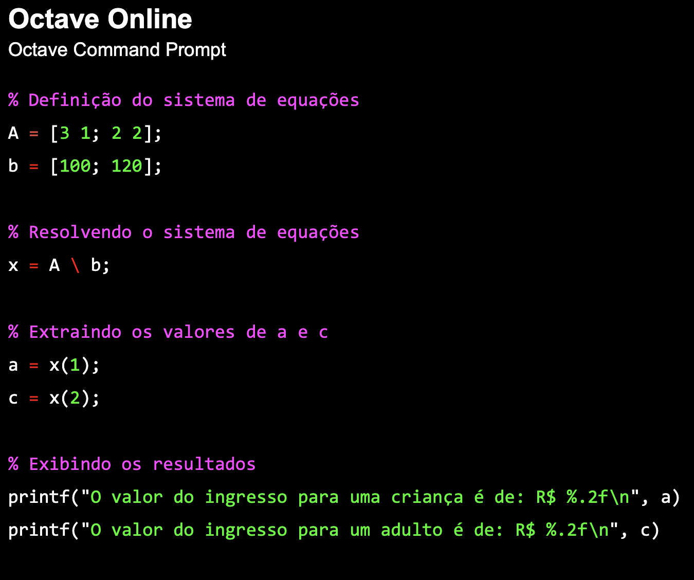 Solution of the first System with Octave