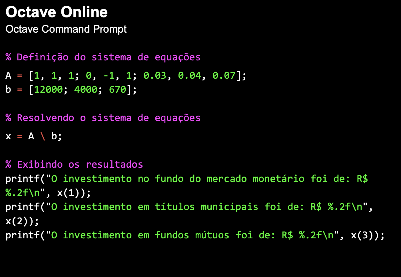 Solution of the first System with Octave