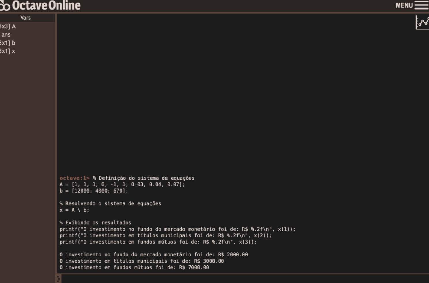 Solution of the first System with Octave